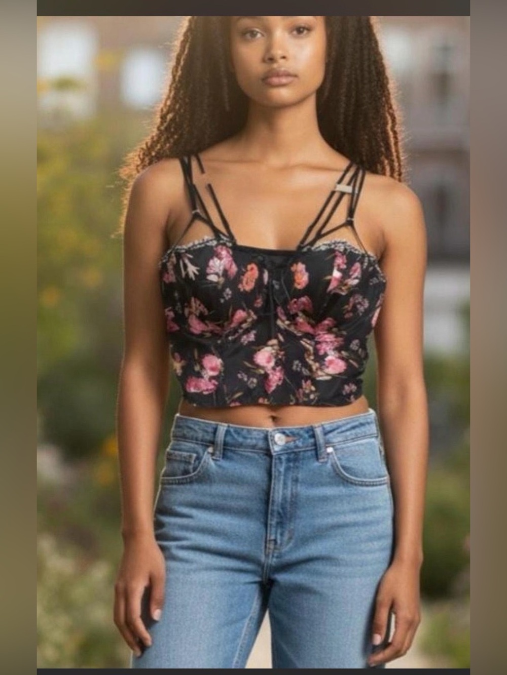 Victoria’s Secret Very Sexy Floral Corset Bra 36D Black Strappy Bustier NWOT